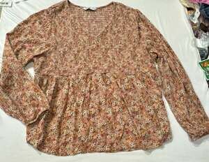 #770 Sonoma Goods For Life Women's Floral Smocked Long Sleeve Peasant Top